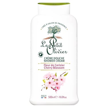 Le Petit Olivier Shower Cream, Cherry Blossom, 16.9 oz - Moisturizing Cream for Sensitive Skin - Natural Extracts - Enriched with Glycerin - pH Neutral - Soap-Free - Dye-Free - In-Shower Body Cream