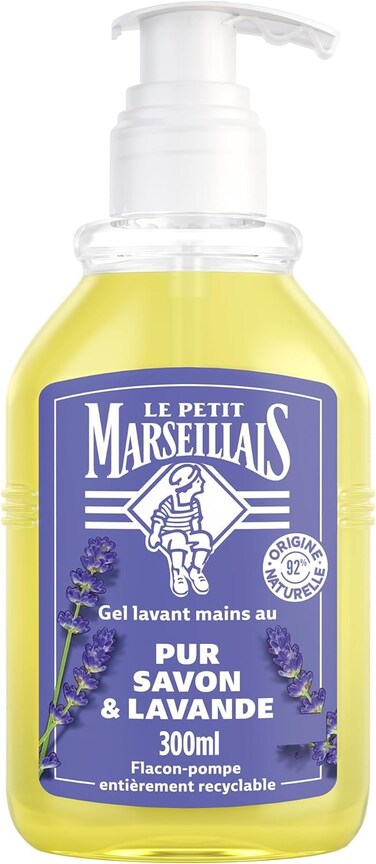 Le Petit Marseillais Hand washing gel with Pure Soap and Lavender (300 ml pump bottle) &ndash; Liquid soap with 92% ingredients of natural origin &ndash; Hand soap with neutral pH for the skin