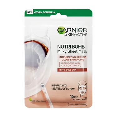 Garnier Nutri Bomb Milky Face Sheet Mask Coconut and Hyaluronic Acid for Hydrated Glowing Skin 28 g