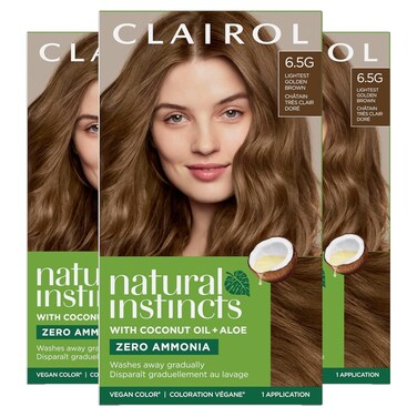 Clairol Natural Instincts Demi-Permanent Hair Dye, 6.5G Lightest Golden Brown Hair Color, Pack of 3