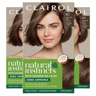 Clairol Natural Instincts Demi-Permanent Hair Dye, 6C Light Brown Hair Color, Pack of 3