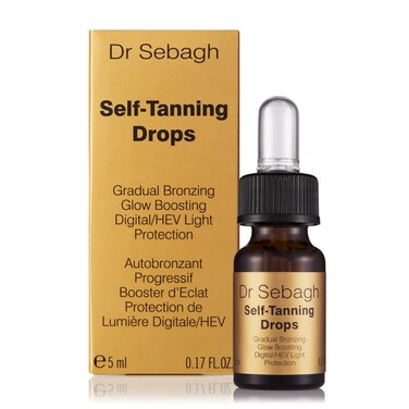 Self-Tanning Drops - Radiant Sun-Free Glow, HEV Light Protection, Moisturizer or Serum Additive, Natural Golden Tan, Streak-Free &amp; Scent-Free, Box Included (0.17 fl oz)