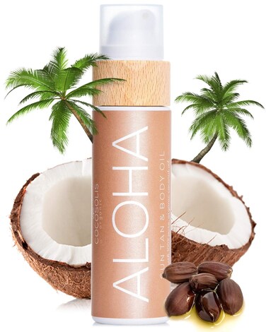 COCOSOLIS ALOHA Sun Tan &amp; Body Oil   Organic Tanning Bed Lotion   Get Healthy Deep Chocolate Tan   Tanning Accelerator with 5 Precious Oils to Make Your Skin Glowing &amp; Revitalized (110 ml)