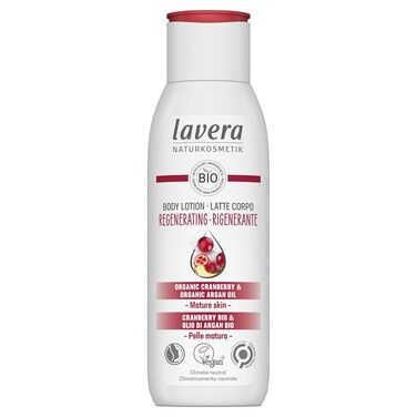 lavera Body Milk Regenerating - Body lotion with organic cranberry &amp; organic argan oil - Firming care for mature skin - PETA certified - Biodegradable - vegan - natural cosmetics - 6,76 fl.oz.