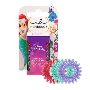invisibobble Kids Disney Ariel, Red, Green &amp; Purple - Spiral Hair Scrunchie, Girls - Hair Scrunchie without Pull for Stylish Hold, 1 Piece (Pack of 6)