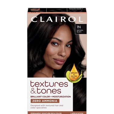 Clairol Textures &amp; Tones Permanent Hair Dye, 1N Natural Black Hair Color, Pack of 1