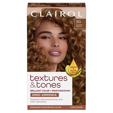 Clairol Textures &amp; Tones Permanent Hair Dye, 5G Caramel Brown Hair Color, Pack of 1