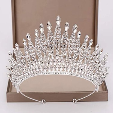 Trendy Silver Color Rhinestone Crystal Queen Big Crown Bridal Wedding Tiara Women Beauty pageant Bridal Hair Accessories Jewelry (Silver)