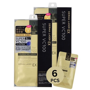 Quality 1st DERMA LASER EX Super VC 100 Mask, Adhesion Extreme Sheet Mask, Hydrating &amp; Moisturizing Face Mask for Skincare, Facial Mask Set for Intense Nourishment (6 PCS)