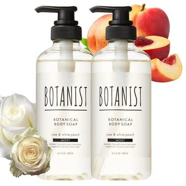 BOTANIST Body Wash For Dry &amp; Sensitive Skin, Shower Gel Body Wash For Family Use, Hydrating Body Soap, Shea Butter + Coconut Oil, Sulfate, Paraben &amp; Dye Free, Rose &amp; White Peach,16.5 Fl Oz/490 mL, 2EA