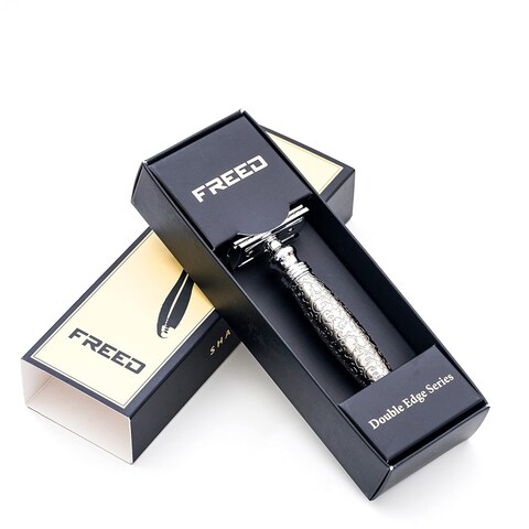 FREED Vintage Handmade Double-edge Razor with alloy Etched Engraving and 10 Japanese Stainless Steel Double Edge Safety Razor Blades,It&#39;s the best gift for men, fathers, or birthday