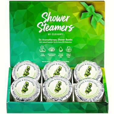 Cleverfy Shower Steamers for Aromatherapy - Menthol &amp; Eucalyptus Set of 6 Shower Bombs