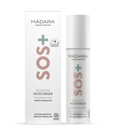 M&Aacute;DARA Organic Skincare   SOS+ SENSITIVE Moisturiser, 50ml &ndash; Lightweight sensitive skin moisturiser for redness-prone and reactive complexions, With hyaluronic acid and red algae, Fragrance-free.