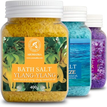 Bath Salts Set 42 Oz - Lavender - Sea Breeze - Ylang-Ylang - 100% Natural Essential Oil - Bathing - Body Care - Beauty - Relaxation - Spa
