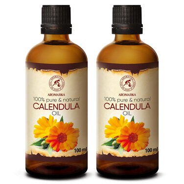 AROMATIKA Calendula Oil set 2 x 3.4 Fl Oz - 6.8 Fl Oz - Calendula Officinalis - Infused - Almond Oil Base - 100% Pure &amp; Natural - Marigold Oil - for Skin, Nails, Hair, Face, Body