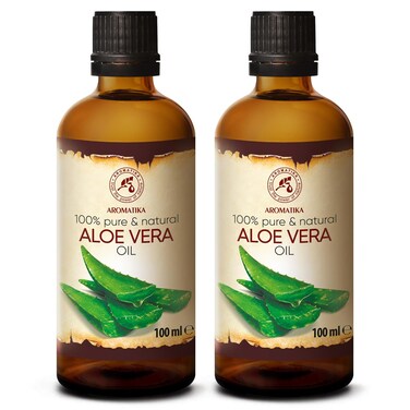 AROMATIKA Aloe Vera Oil Pure Set 6.8 Fl Oz &ndash; 100% Natural - Glass Bottle - Aloe Vera Oil Base Oil - Aloe Barbadensis - Brazil - Refined - Intensive Care for Face - Body - Hair - Hands - Massage