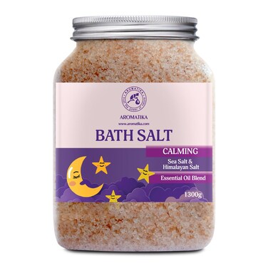 Calming Bath Salts 46 Oz - 1300g - w/Sandalwood &amp; Lavender &amp; Bergamot Essential Oils - Natural Bath Sea Salts 1.3 kg - Good Sleep - Relaxing - Body Care - Beauty - Aromatherapy