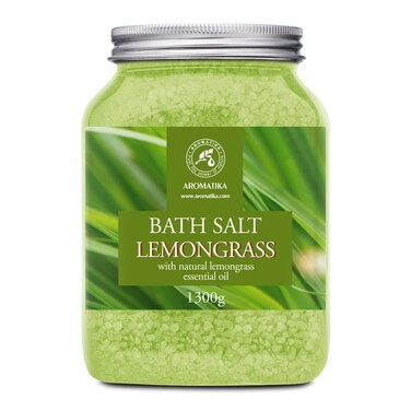 Bath Salts w/Natural Essential Lemongrass Oil 46 Oz (1300g) - Sea Salt Bath for Good Sleep - Bathing - Body Care - Wellness - Beauty - Relaxation - Aromatherapy - Spa - Bath Supplement