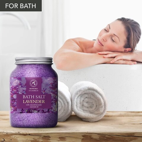 Sea Salt Lavender with Natural Lavender Essential Oil - Set 2x46 Oz - Lavender Bath Salts - Lavanda Salt - Stress Relief - Beauty - Relaxing - Bathing - Body Care