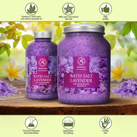 Sea Salt Lavender with Natural Lavender Essential Oil - Set 2x46 Oz - Lavender Bath Salts - Lavanda Salt - Stress Relief - Beauty - Relaxing - Bathing - Body Care