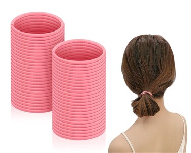 DS. DISTINCTIVE STYLE Hair Rubber Bands 50 Pieces 2.5 mm Elastic Hair Bands Hair Ties Ponytail Holders - Pink