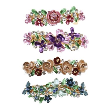 SING F LTD 4PCS French Barrettes Elegant Flower Design Metal Hair Clip Hair Decorations Clasps Headpiece Hair Pin Gift for Women Girls Bridal Bridesmaid