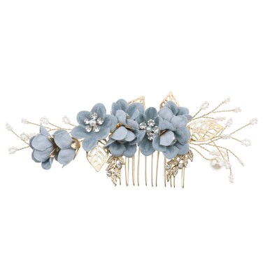 Hair Comb, Wedding Bridal Hair Clip, Rhinestone Pearl Floral Headpiece, Hair Accessories for Bridesmaid, Blue