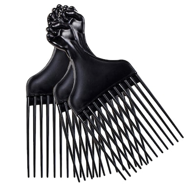 Soft 'N Style Plastic Hair Pick Combs for Women and Men - 3 Pack Black Detangling Combs for Afro, Curly Hair Braiding and Styling