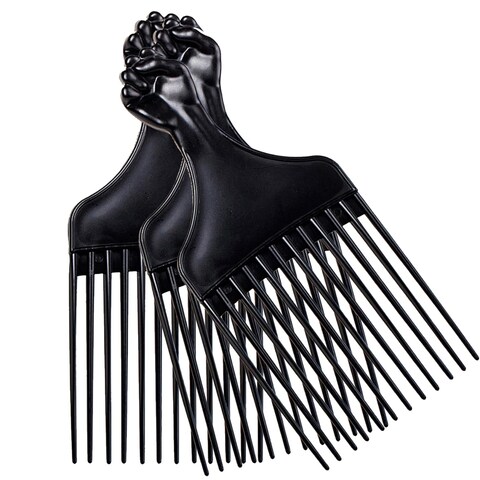 Soft &#39;N Style Plastic Hair Pick Combs for Women and Men - 3 Pack Black Detangling Combs for Afro, Curly Hair Braiding and Styling