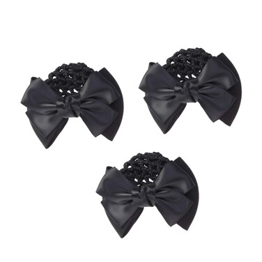 Minkissy Black Hair Clip Set: Snood Net, Flower Bun Cover, Bowknot Mesh Clip, Hair Flower Net Bag Headdress for Office Girls