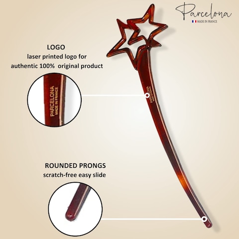 Parcelona French Lavish Tortoise Shell Set of 4 Celluloid Large Bun Hair Pin Sticks for Women