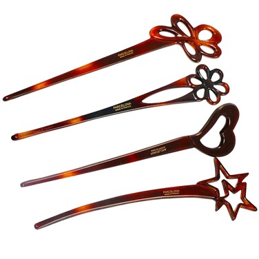 Parcelona French Lavish Tortoise Shell Set of 4 Celluloid Large Bun Hair Pin Sticks for Women