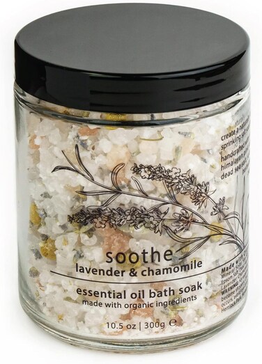 Hemlock Park Soothe Essential Oil Bath Soak   Naturally Soothing Mineral Sea Salt and Botanicals   10.5 oz Jar   Lavender &amp; Chamomile