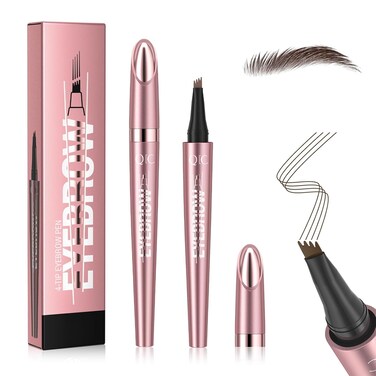 Magic Eyebrow Pencil, Waterproof Microblading Eyebrow Pen 4 Fork Tip Tattoo Pencil,Waterproof Eyebrow Pencil, Easily Create Natural-Looking Brows, Smudge-proof, Up to 24HR Wear (Dark Brown)