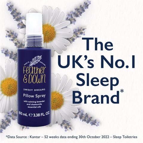 Feather &amp; Down Bathtime Bliss Gift Set: 50ml Shower Cream, 50ml Pillow Spray, 50ml Bath Essence &amp; 50ml Body Lotion, With Calming Lavender &amp; Chamomile Essential Oils, Vegan &amp; Cruelty Free