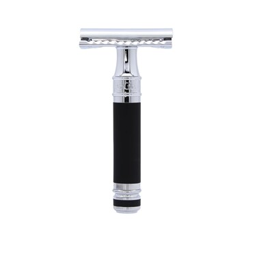 Edwin Jagger DES86RCBLAMZ Short Handled Classic Double Edge Manual Eco-Friendly and Reusable Safety Razor for Men and Women for Shaving Cream or Soap Fits All DE Razor Blades (Black Rubber Coated)