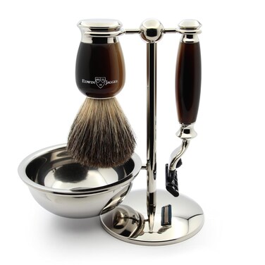 Edwin Jagger 4pc Imitation Horn Shaving Set for Mach3 Blades, Light Horn