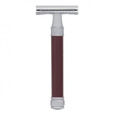 Edwin Jagger Double Edged Safety Razor (Long Handle - 93mm (3.7"), Burgundy)