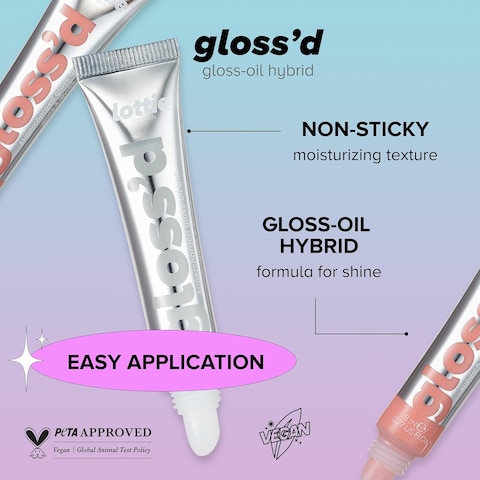 Gloss&#39;d in Drenched, A nourishing gloss-oil hybrid with a light wash of color for full, shiny lips without stickiness