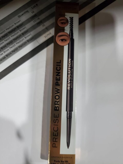 Revolution Beauty, Precise Brow Pencil, Double Ended, Ultra-Fine Pencil Tool, Includes Spoolie Brush, Dark Brown, 0.001 Oz
