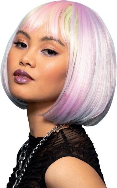 Smiffys Manic Panic&reg; Misty Rainbow&trade; Glam Doll&trade; Wig Long Bob Wig, Heat Styleable, Officially Licensed Manic Panic Fancy Dress, Adult Dress Up Wigs