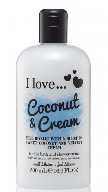I Love love Coconut and Cream Bath and Shower Cream - Hydrating Body Wash and Bubble Bath - With Natural Fruit Extracts and Provitamin B5-16.9 oz