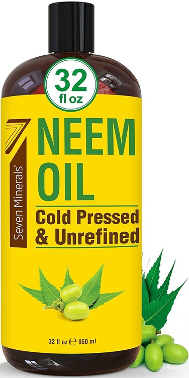 Seven Minerals Pure Cold Pressed Neem Oil - Big 32 fl oz Bottle - Non-GMO, Hexane Free, 100% Pure Neem Oil for Plants Spray, Skincare, &amp; Haircare. Treats Dry Skin, Wrinkles, &amp; Promotes Hair Growth