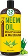 Seven Minerals Pure Cold Pressed Neem Oil - Big 32 fl oz Bottle - Non-GMO, Hexane Free, 100% Pure Neem Oil for Plants Spray, Skincare, &amp; Haircare. Treats Dry Skin, Wrinkles, &amp; Promotes Hair Growth