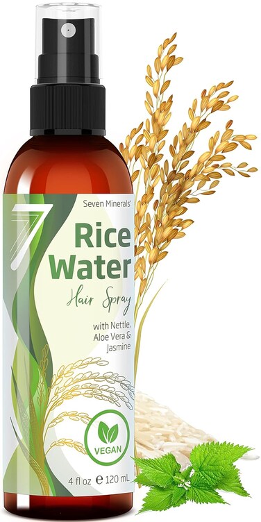 Seven Minerals, NEW Fermented Rice Water for Hair Growth - Blended with Nettle, Aloe Vera &amp; Jasmine - Vegan Non-Greasy Rice Water Spray - Thicker, Longer, Softer Hair for Women &amp; Men (4 fl oz)