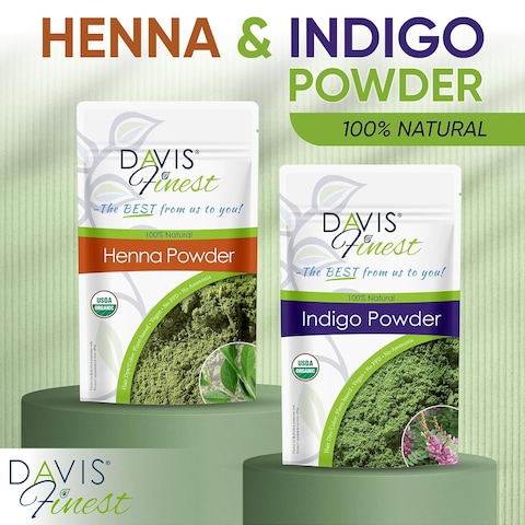 Davis Finest Indigo Powder for Hair Dye, Natural Black Henna Hair Colour, Chemical-Free, Ammonia-Free Hair/Beard Dye 100g