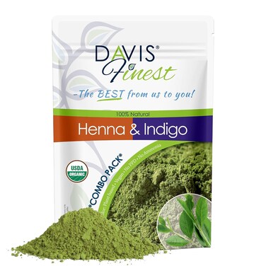 Davis Finest Henna Indigo Powder for Hair Color &ndash; 100g Henna with 100g Indigo, Chemical Free Hair Dye for Gray Hair Coverage, Light/Medium/Dark Brown/Black PPD-Free Beard Dye, No Peroxide Hair Color