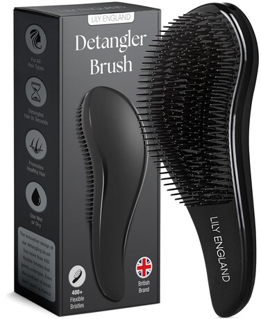 Lily England Hair Brush for Men - Smooth Mens Brush for Curly, Thick, Straight &amp; Natural Hair - Lightweignt Detangler Brush with Flexible Bristles - Black Hairbrush for Man with Wet &amp; Dry Hair