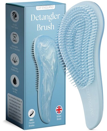 Lily England Detangler Brush for Curly Hair, Thick, Straight &amp; Natural Hair - Gentle Detangling Hair Brush for Women, Kids &amp; Toddlers with Flexible Bristles - Hairbrush for Wet &amp; Dry Hair, Blue