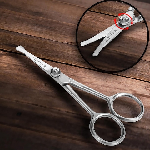 Precision Nose Hair Scissors with Adjustable Tension Screw - 10.16cm/4 Inch Overall Length - Rounded Safety Scissors for Trimming Nasal Hair - Also for Grooming Eyebrows, Ear Hair &amp; Beards
